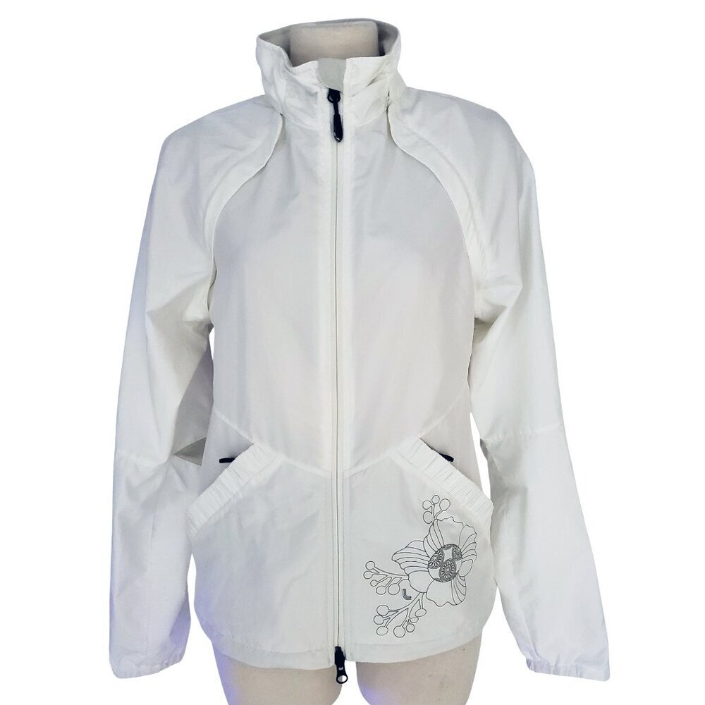 LOLE Lightweight Ventilated Running Rain Jacket White /Gray Lots of Pockets Sz M
